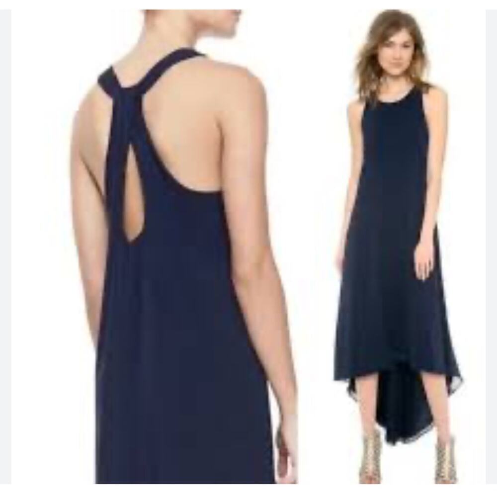 Alice + Olivia Womens Silk Maxi‎ Dress Black Asymmetrical Hem Size Medium Formal